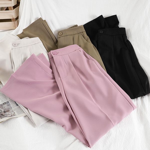 

spring korean draping high-waist straight-leg pants fashion wild loose slim solid color trousers elegant suit women 210420, Black;white