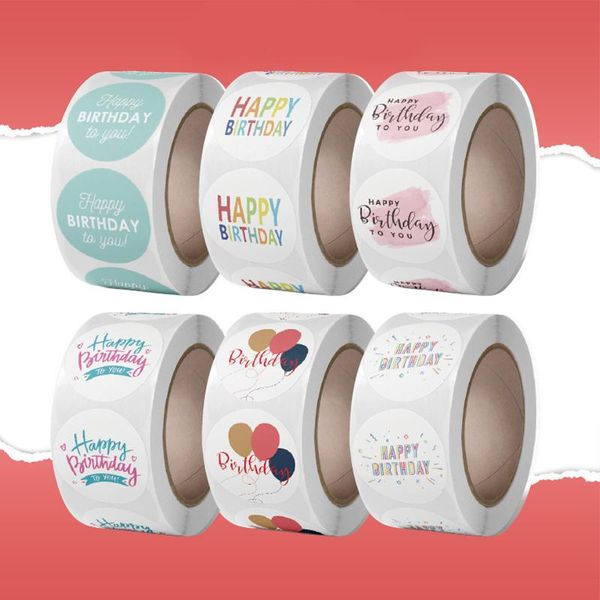 

gift wrap 500pcs round happy birthday stickers adhesive labels diy party box baking packaging sealing envelope decoration