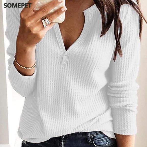 

women's t-shirt women clothing autumn spring basic t shirt fashion long sleeve v-neck casual slim, White