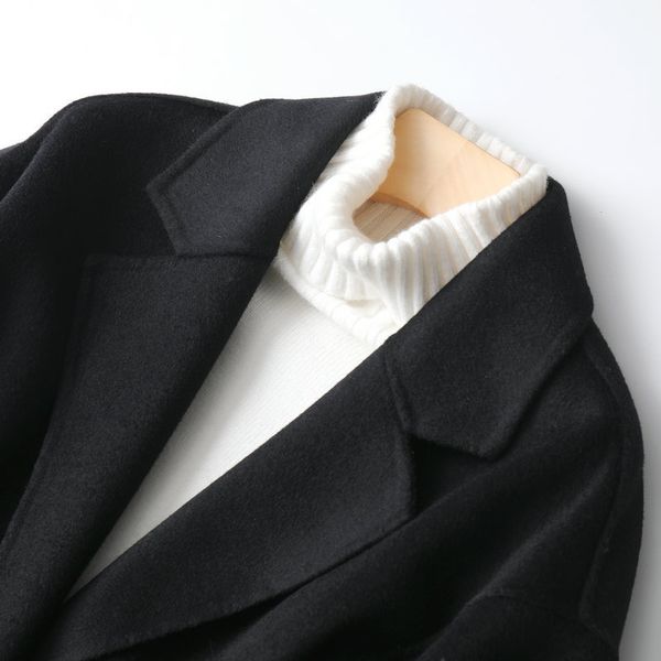 

black mozuleva with high-quality double-sided cashmere korean jacket simple style soft women's wool coat for winter, Black;brown