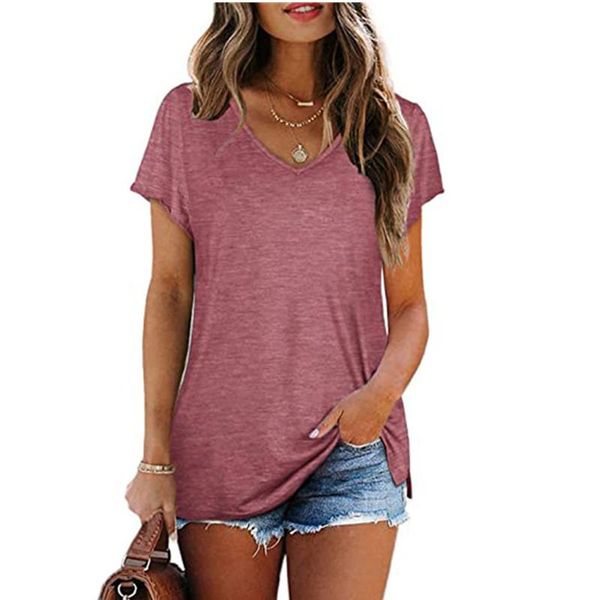 

women's t-shirt women loose short sleeve t-shirts casual solid color ladies pullover v-neck female summer breathable comfortable shirt, White
