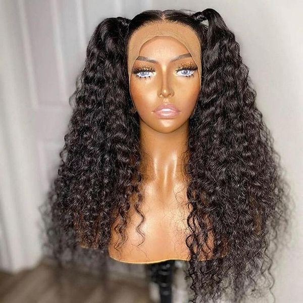 

preplucked large cap size bouncy curly black color 13*4/6t part lace front wig human hair for women with baby daily wigs, Black;brown