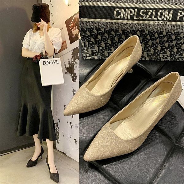 

womens shoes new summer korean daily net red sequins shallow mouth french girl high heels female stiletto single shoes1, Black