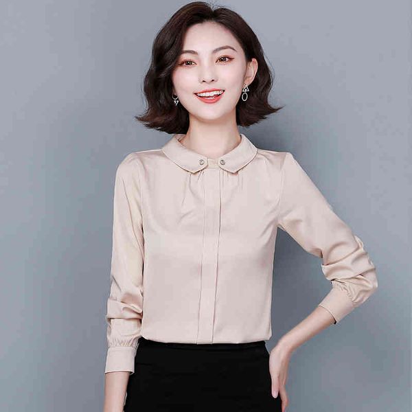 

korean silk women blouses shirt long sleeve blouse woman satin plus size 4xl blusas femininas elegante 210427, White