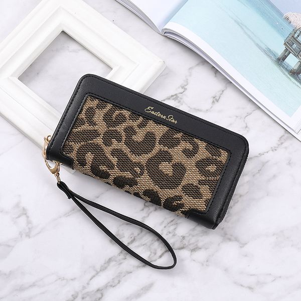 

ladies leather purse classic fashion leopard clutch bag multi-card-position contrast leathers long wallet street trend color matching female, Red;black