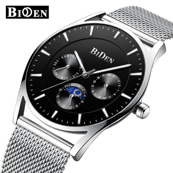 

wristwatches biden men watch ultra thin steel strap clock waterproof fashion watches mens 2021 quartz business male wristwatch montre homme, Slivery;brown