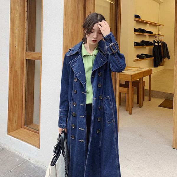 

women's trench coats 2021 autumn women fashion slim cowboy jacket female long section outwear ladies lapel coat girls windbreak, Tan;black