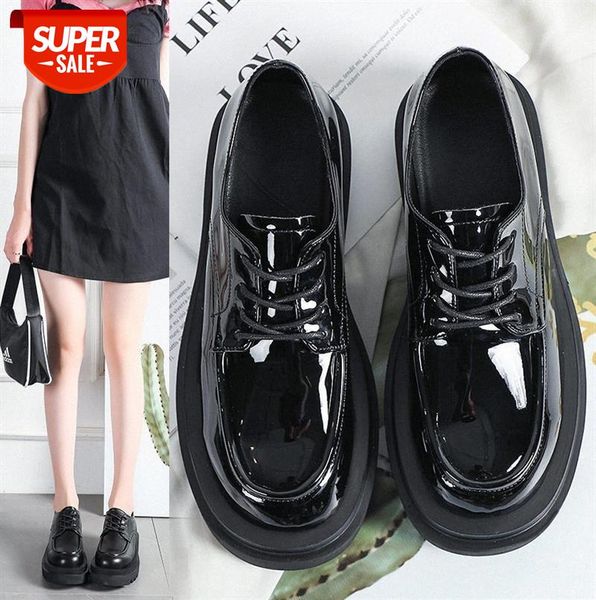 

british style small leather shoes women's platform lace-up patent single women retro #qb2b