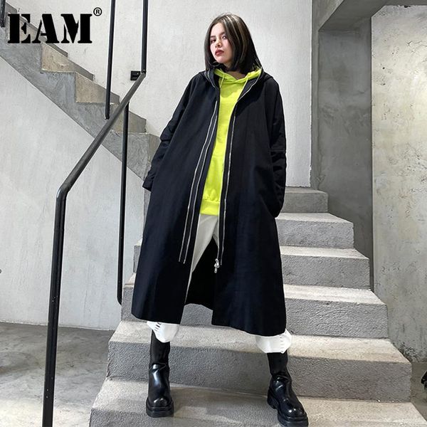 

[eam] women black long big size trench hooded sleeve loose fit windbreaker fashion tide spring autumn 2021 1dd5564 women's coats, Tan;black