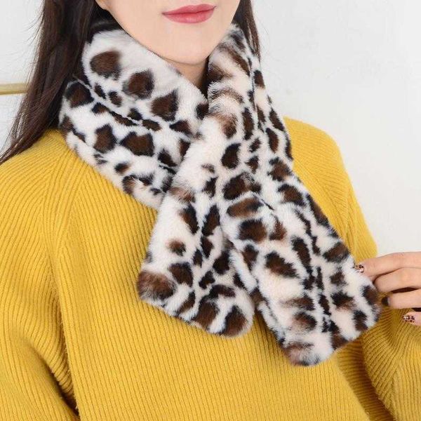 

korean leopard print plush scarf winter faux rabbit fur thicken warm false collar zebra pattern cross neck guard warm snood n37 h0923, Silver