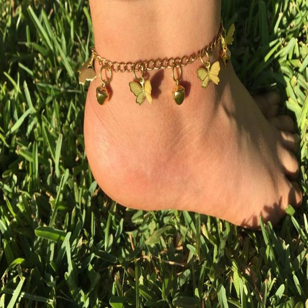 

anklets metal small bell butterfly anklet bohemian style 2021 fashion beach foot jewelry ladies party gift, Red;blue
