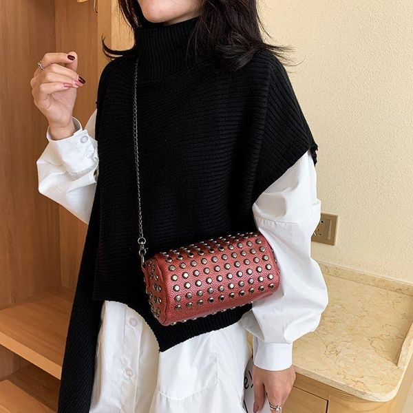 

evening bags stylish rivet design cylinder crossbody for women fashion retro chain shoulder travel shopper tote female b105