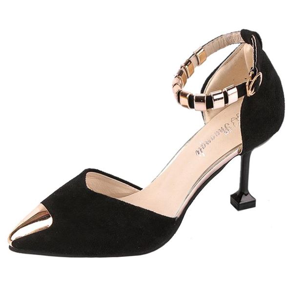 

cat with hollow pointed shoes a buckle high heels the 2021 spring stiletto baotou sandals female middle, Black