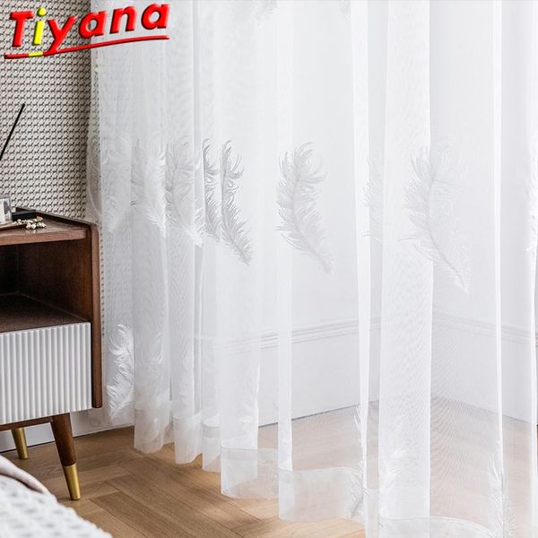 

curtain & drapes white embroidery thread feather curtains for living room beautiful and simple yarn balcony customizable panels x-hm571 #vt
