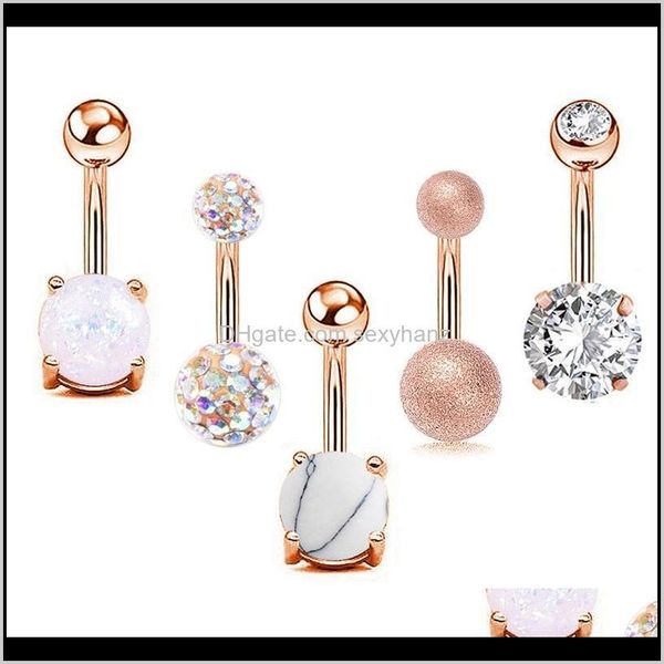 

& bell drop delivery 2021 5pcs 316l surgical steel bar belly button rings women crystal ball girls navel piercing barbell earring stone, Silver