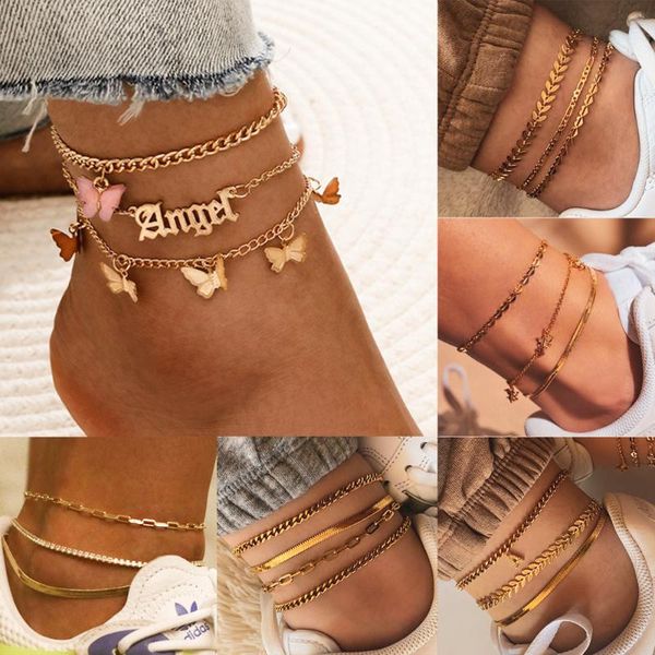 

anklets boho simple design accessories sweet butterfly foot chain female tassel angel pendant bracelet on the leg for women gift, Red;blue