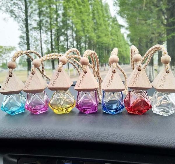 Qualität bunt rosa blau leer Auto Parfüm Flasche Anhänger ätherisches Öl Diffusor Kleidung Ornamente Lufterfrischer Anhänger leere Glasflasche