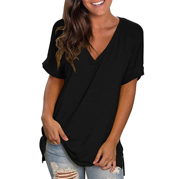 

women's t-shirt summer v neck short sleeve t shirt woman fashion casual tunic tee harajuku female tshirt women clothes #610, White