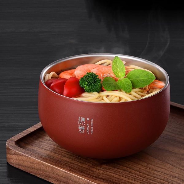 

noodle bowl stainless steel tableware soup double heat insulation household bowls