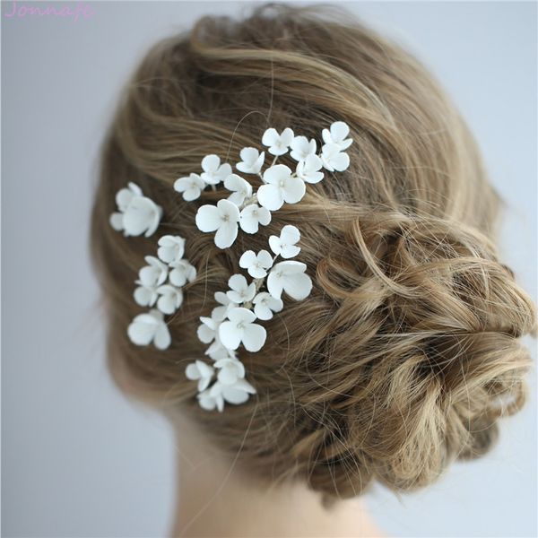 

jonnafe porcelain flower bridal combs pins set fashion wedding headpiece handmade women hair ornament jewelry, Slivery;golden
