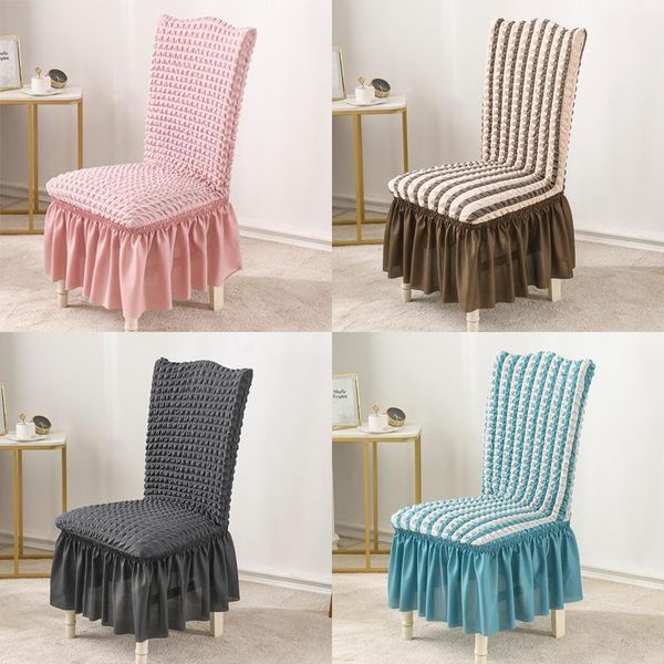 

chair covers seersucker skirt stretch dining conjoined elastic bubble protection cover household room banquet el