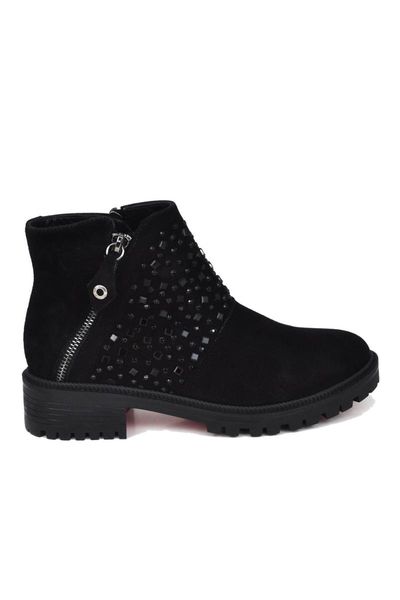 

boots women's ankle genuine leather autumn winter suede shoes fashion comfortable, Black