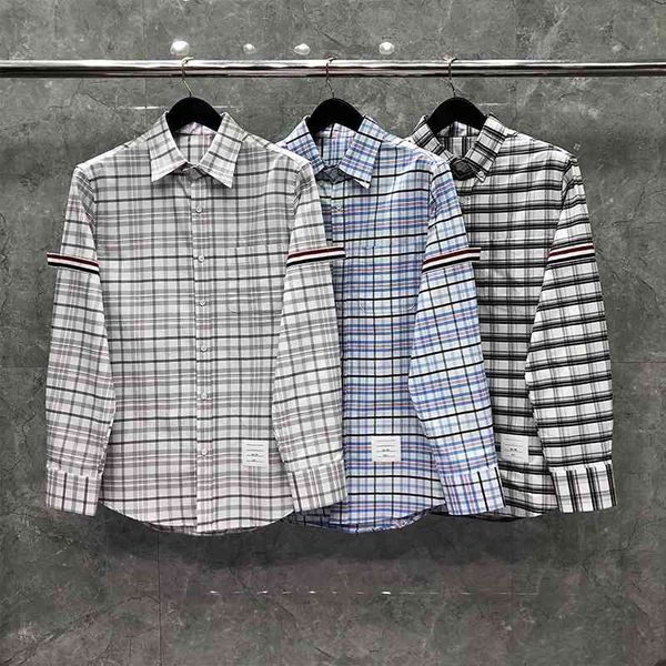 

shirt fashion tb thom brand shirts men slim fit long sleeve casual plaid shirt striped oxford cotton spring autumn men's clothing, White;black