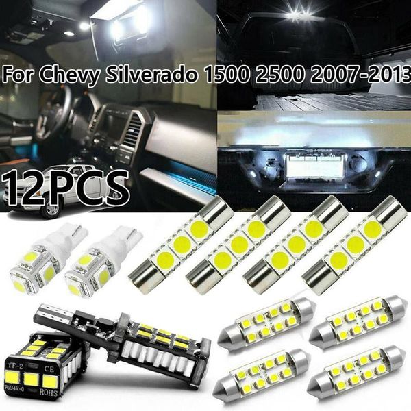 

car headlights 12x white led interior dome map lights package kit for chevy silverado 1500 2500 2007-2013