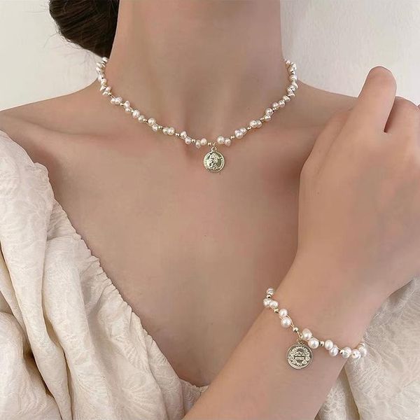 

link, chain woven natural freshwater pearl necklace bracelet female minority temperament versatile fashion elegant neck clavicle, Black