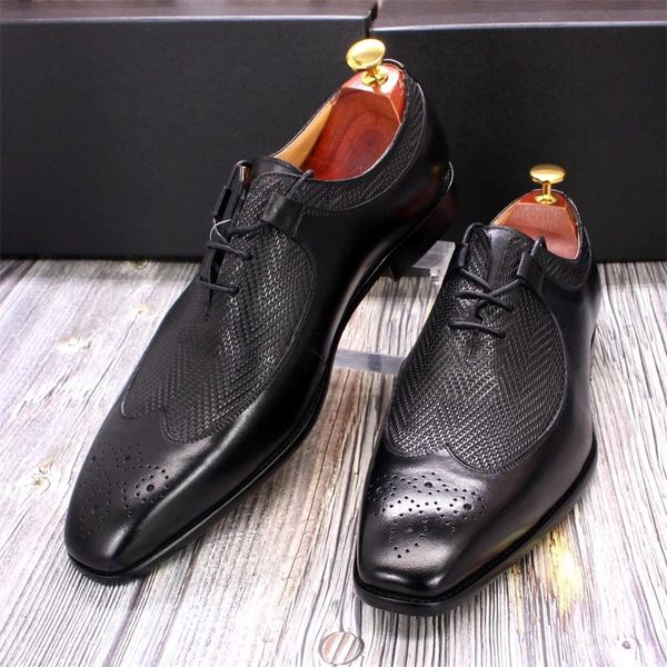 

dress shoes size 6 to 13 classic luxury mens wingtip oxford genuine leather handmade male brogue business suit footwear for men, Black