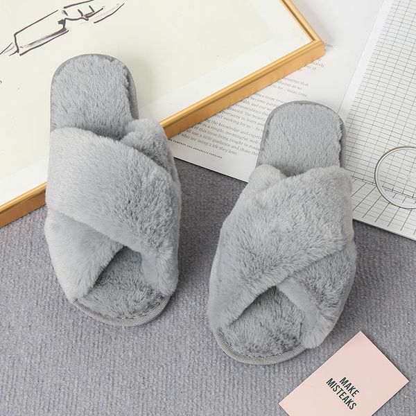 

slippers winter women's fur slides home warm fluffy flat soft house comfortable cotton slip on bedroom furry flip flops plush, Black