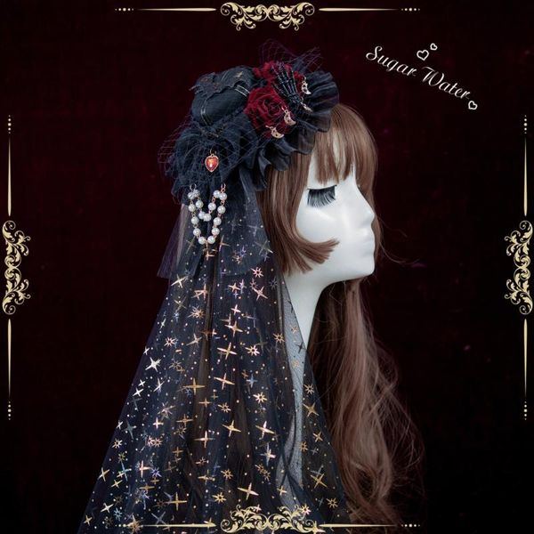 

party masks handmade lolita dark gothic sweet rose hairpin hat side clip headdress crosshair hallowmas small cosplay accessories