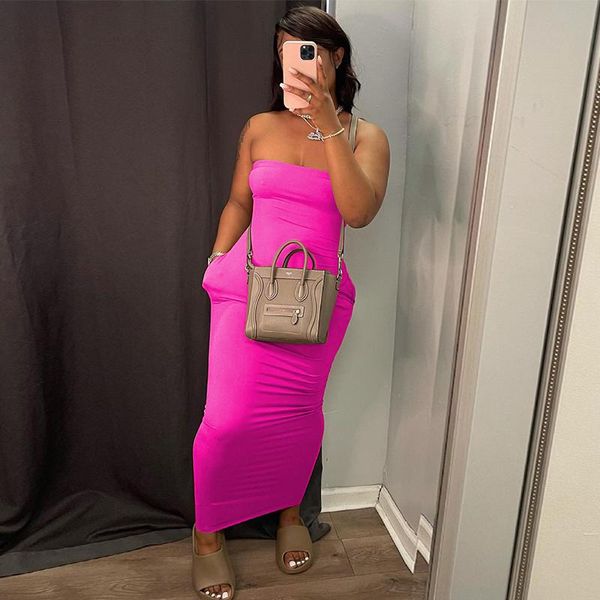 

casual dresses off shoulder tube summer women black pink basic bodycon sundress strapless stretchy with pockets bandage robe femme, Black;gray