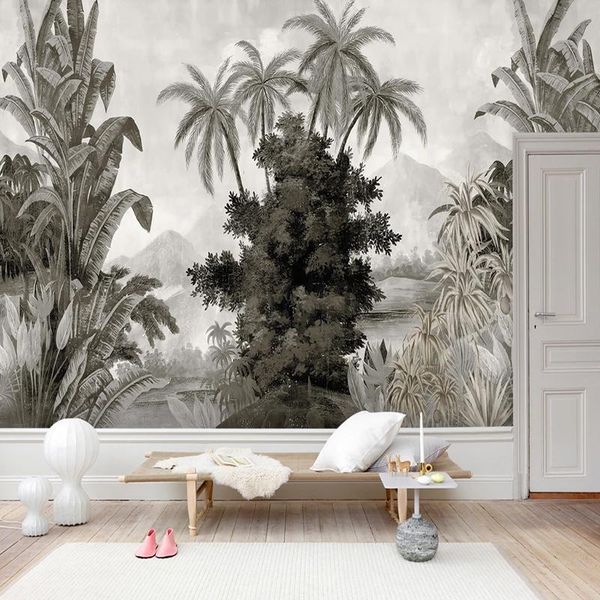 

wallpapers custom mural wallpaper european style retro hand-painted banana coconut trees leaves fresco living room tv sofa bedroom 3d