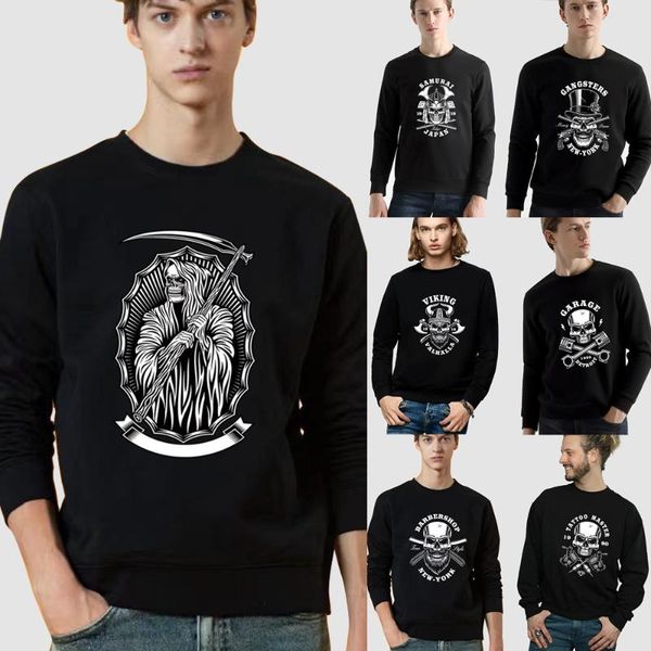 

men's hoodies & sweatshirts pullover casual commuter long sleeve sweatshirt street punk skull print pattern black polyester o-neck autu