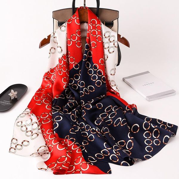 

women noble natural silk scarf retro print shawls office lady elegant wraps female hijab beach bandana beautiful gift 53x170cm scarves, Blue;gray