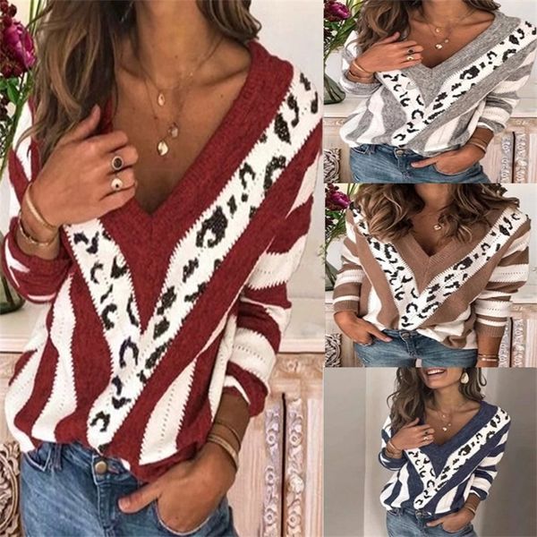

aw19 womens vneck striped pullover loose sweater, White;black