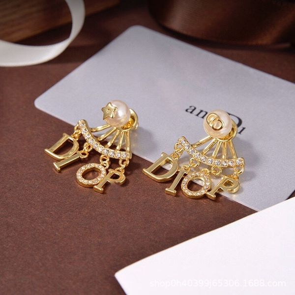 

75% off outlet online family's new 925 silver needle zircon pearl alphabet fan-shaped tassel two earrings fashion earrings