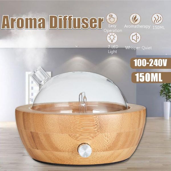 

waterless nebulizing essential oil diffuser use aromatherapy beech wood glass colorful led light for home office/gift humidifiers