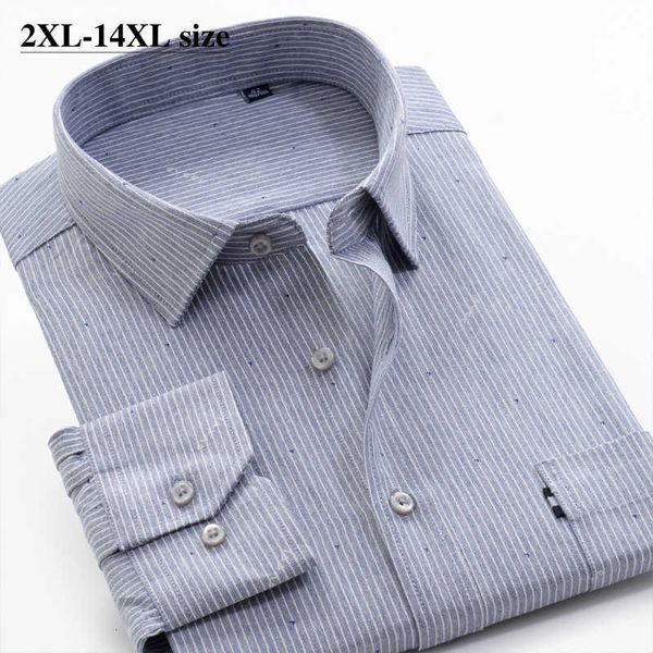 

men's casual shirts 8xl 9xl 10xl 11xl 12xl 14xl plus size business striped long sleeve shirt male brand clothes qimt, White;black