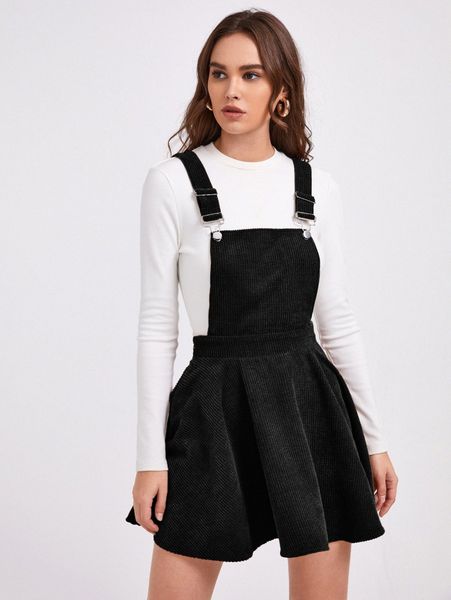 

solid rib-knit overall dress without hoodie j50j#, Black;gray