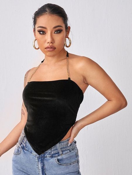 

chain detail halter neck o4h5#, White