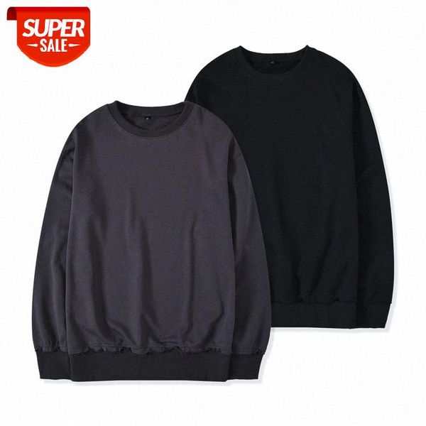 

men's sweater kanye raw edge oversize loose drop shoulder pullover solid color round neck #9y7q, Black