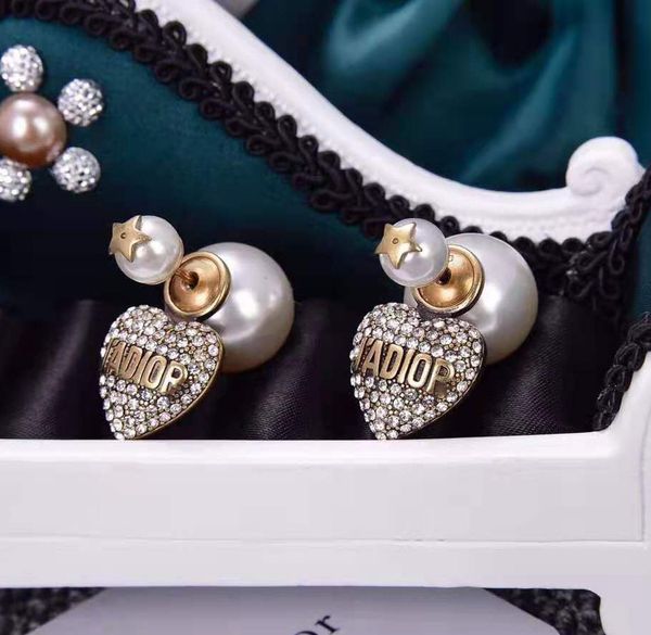 

d home / dijia full diamond love pearl earrings, Golden