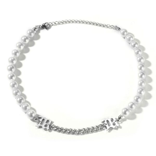 

earrings & necklace 2pcs women elegant white pearl metal choker bracelet statement jewelry set fashion, Silver