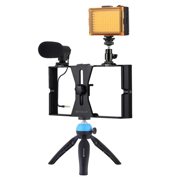 

portable phone tripod stand with microphone and holder vlogging kit live pography set for android tripods