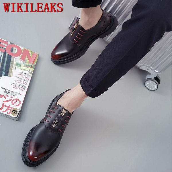 

dress shoes men oxford for pointed toe platform leather formal wedding zapatos hombre vestir, Black