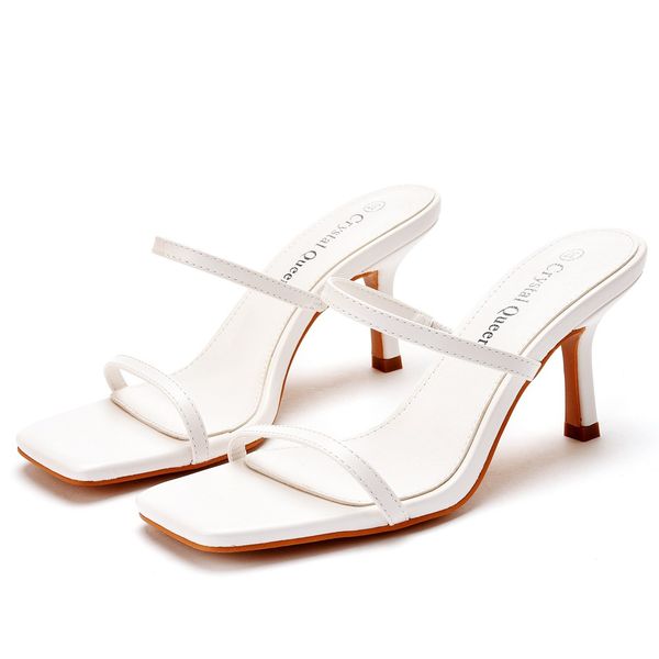 

temperament white bridal shoes summer wine cup heel square head high heels, Black