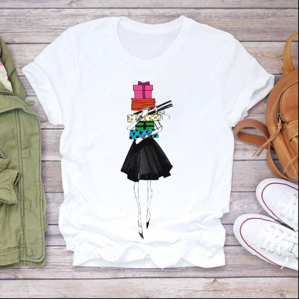 

christmas short sleeve girl women winter 90s holiday print graphic tee shirt, White