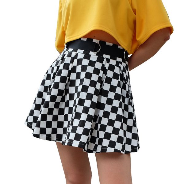 

summer waistband chess skirt teen girls a-line party club skirt harajuku dancing high waist korean style short mini skirts 210414, Black
